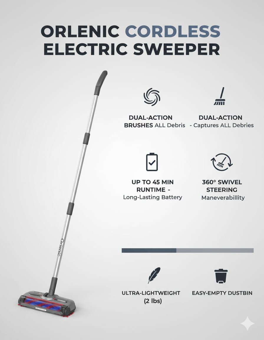 Cordless Sweeper Vacuum Cleaner for Pet Hair & Dust, USB-C Fast Charging 80 Min Runtime, Anti-Tangle Brush, Lightweight 2-in-1 Handheld Floor & Carpet Cleaner, Portable Quiet Design - Image 6