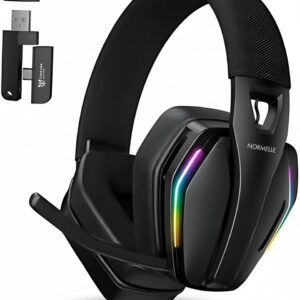 Tri-Mode Wireless Gaming Headset with RGB Lighting, Bluetooth 5.4 Over Ear Headphones with HD Rotating Mic, Memory Foam Earpads, 20H Playtime, 2.4GHz USB Wired