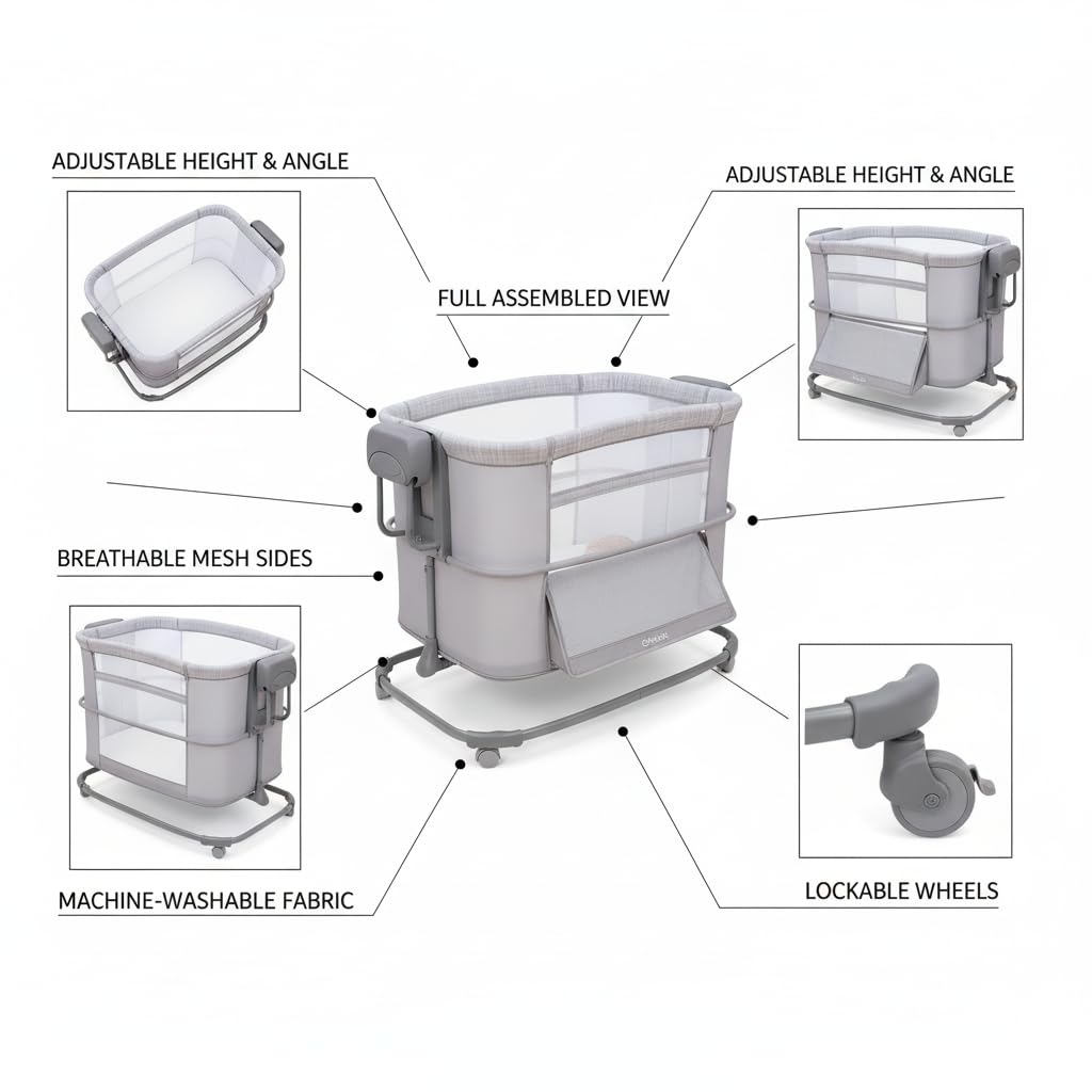 3-in-1 Electric Baby Bassinet Bedside Crib and Swing Cradle with Adjustable Height, Breathable Mesh Sides, Mosquito Net, Soft Mattress, Portable Infant Sleeper for Newborns and Toddlers - Image 5