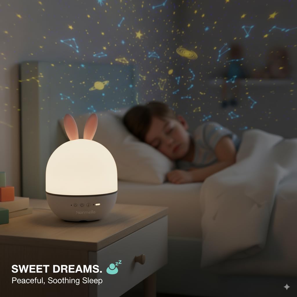 Star Projector Night Light for Kids with Remote, Rechargeable Rabbit Night Lamp with Auto Timer, 24 Lighting Effects, 8 Lullaby Songs, 360° Rotation, Dimmable LED Baby Bedroom Sleep Light - Image 4
