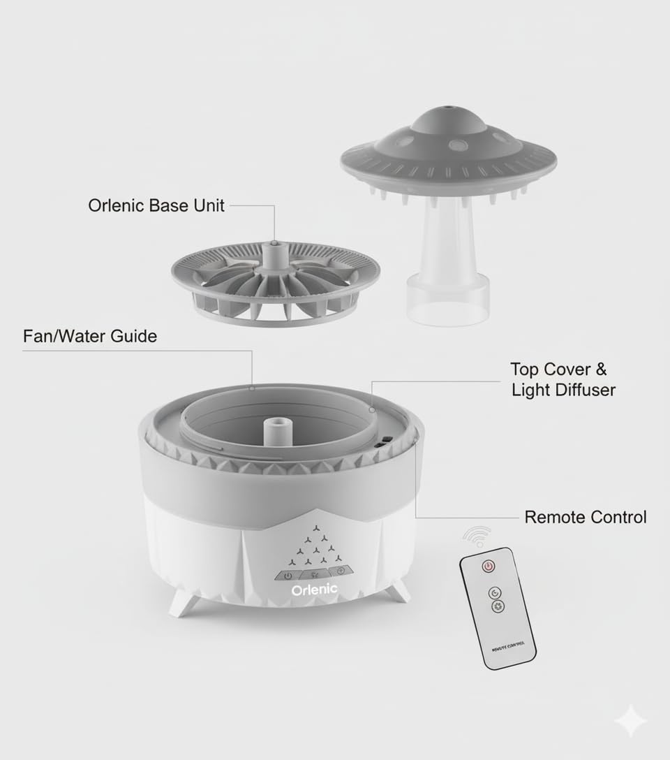 300ml Rain Cloud Humidifier Essential Oil Diffuser with Remote Control, 7 Color Night Light, Aroma Diffuser with Timer, Rain Sound Simulator for Relaxing Sleep, Bedroom, Office, Yoga, White - Image 5