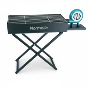 Heavy Duty Foldable Barbecue Charcoal Grill with Blower Fan – Large Iron Outdoor BBQ Grill with X-Shape Stand, Adjustable Height, Portable Cooking Rack for Camping, Garden, Picnic