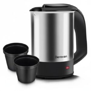 0.5 L Portable Electric Travel Kettle – 1000 W Stainless Steel Interior, Auto Shut‑Off & Boil‑Dry Protection – Compact Travel Teapot for Tea, Coffee, Noodles (Black/Silver)