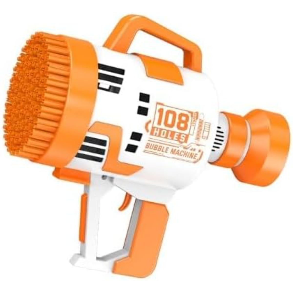 108-Hole Bubble Machine Gun, Battery-Operated Light-Up Bubble Maker for Kids, Indoor & Outdoor Fun, Vibrant Orange Excitemen