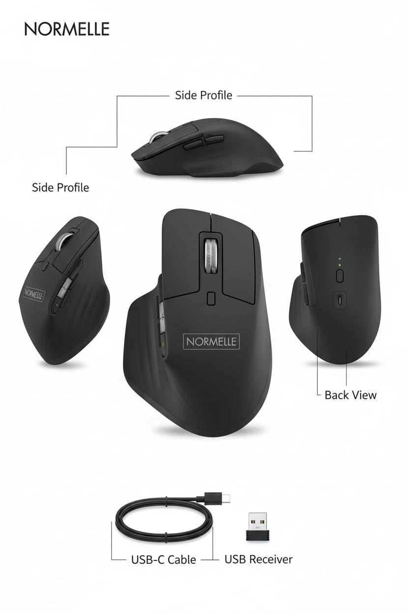 Wireless Business Laser Mouse Graphite, Bluetooth & USB-C Rechargeable, 4000 DPI Darkfield Sensor, Multi-Device Easy-Switch, Ultrfast Magnetic Scroll Wheel, Ergonomic Design - Image 7