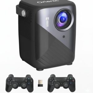 WiFi Bluetooth Smart Projector 4K LED Home Theater Projector with Dual Wireless Game Controllers, Keystone Correction, Android OS, 50"-150" Screen Support, Tripod Stand Included