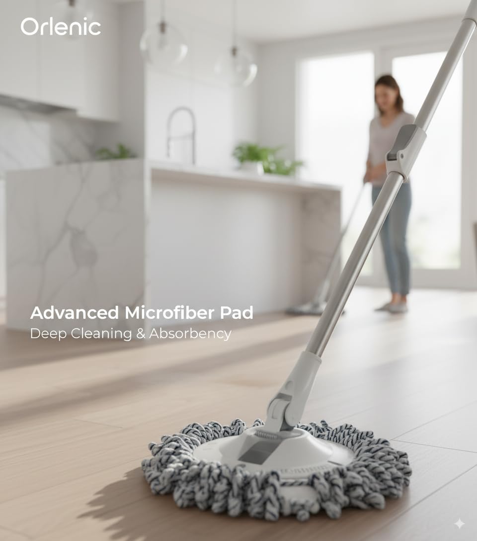 Spin Floor Mop and Bucket Set with Self-Cleaning System, Professional Home Floor Cleaning Kit with Aluminum Telescopic Handle and 4 Reusable Microfiber Pads for Hardwood, Tile, Vinyl - Image 6