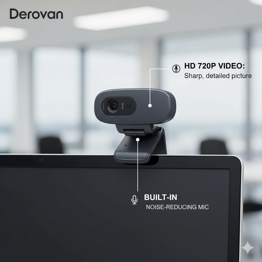 D270 HD Webcam (720p) – USB‑A Plug‑and‑Play with Noise‑Reducing Microphone & Auto-Light Correction - Image 3