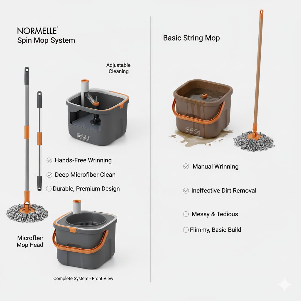 Spin Mop and Bucket with Dirty Water Separation – Upgraded Square Microfiber Flat Mop for Floor Cleaning – Adjustable Stainless Steel Handle – 2 Washable Reusable Mop Pads - Image 7