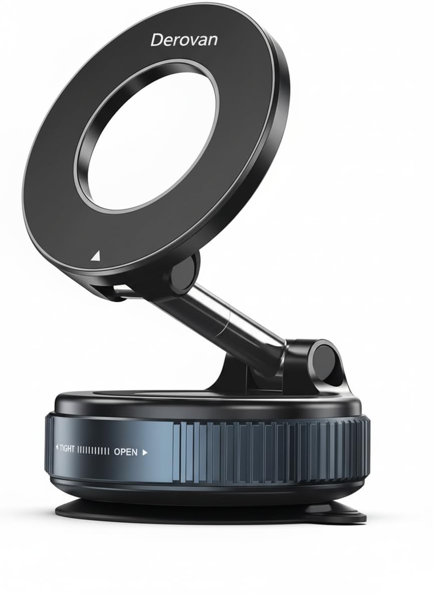 Magnetic Suction Phone Holder – Adjustable Vacuum Suction Cup Mount Compatible with MagSafe iPhone & Android – Hands‑Free 360° Magnetic Grip for Car, Gym, Mirror & Smooth Surfaces