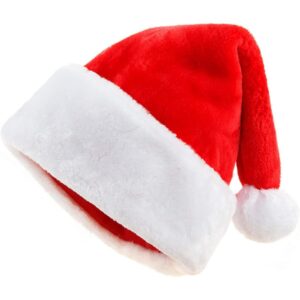 Santa Hat/Classic Red & White Plush Christmas Hat for Adults & Kids, Soft Velvet Holiday Party Cap, Xmas Costume Accessory