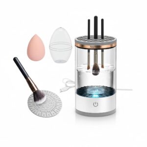 Electric Makeup Brush Cleaner Machine with Makeup Sponge, 360° Spinning Cosmetic Brush Cleaner for All Brush Sizes, Quick-Dry and Deep Clean, Perfect Gift for Women and Friends