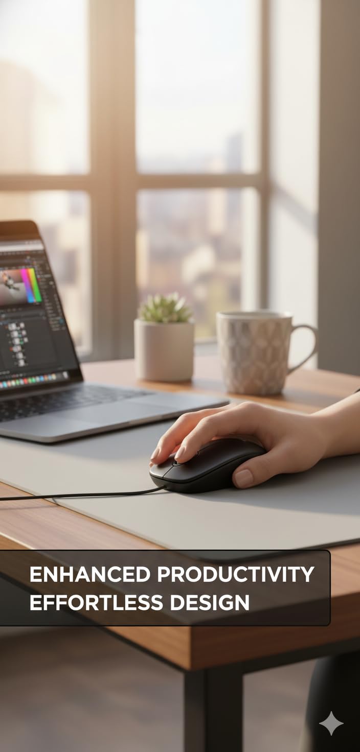 Wired USB Mouse for PC, Mac, Laptop – 3 Buttons, 1000 DPI Optical Tracking, Ergonomic Ambidextrous Design, Plug-and-Play with USB Cable – Smooth Scrolling Computer Mouse - Image 4