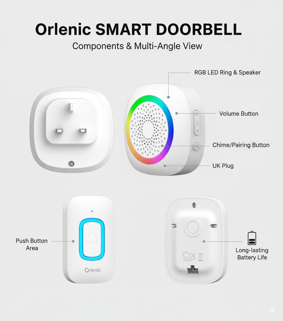 Wireless Calling Bell with Remote and AC 220V Plug-in Receiver, Waterproof Button, 400M Long Range, Portable Doorbell with 60 Chimes, 5 Adjustable Volume Levels - Image 7