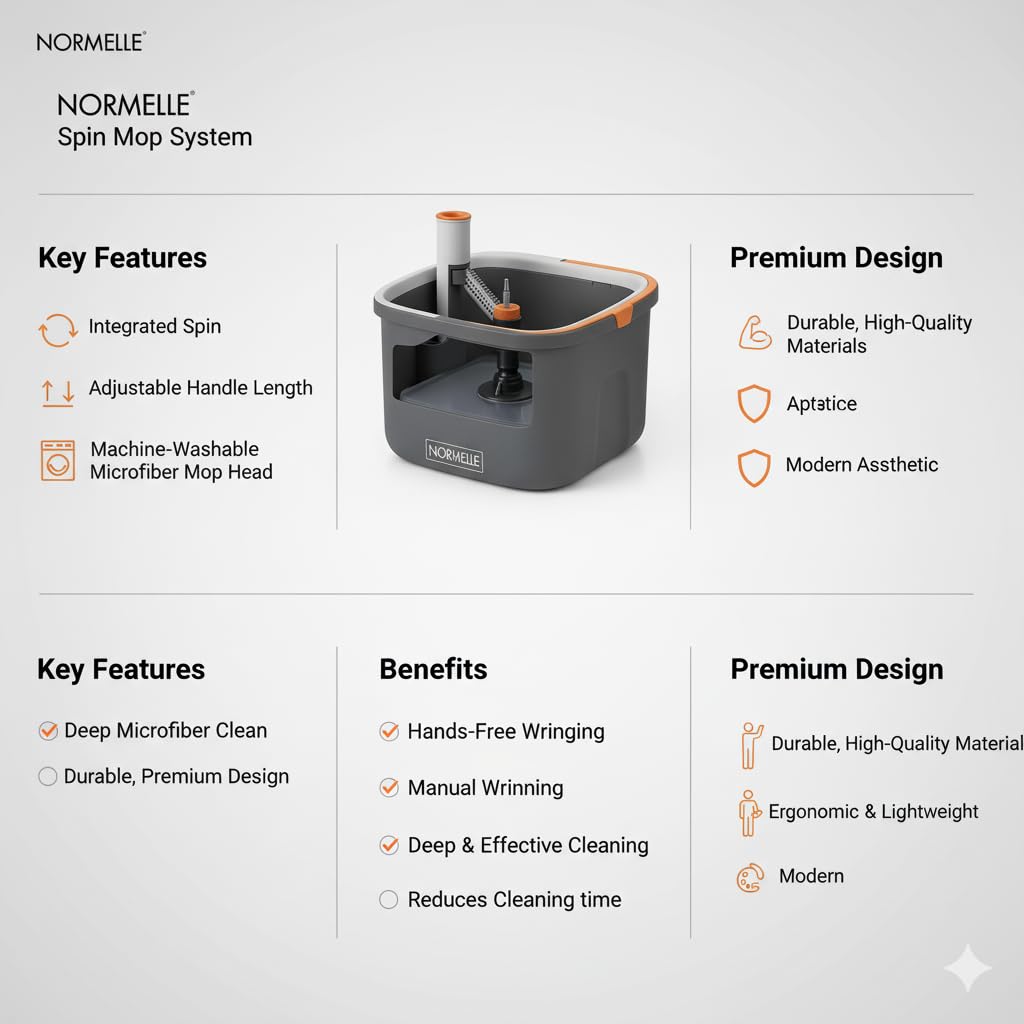 Spin Mop and Bucket with Dirty Water Separation – Upgraded Square Microfiber Flat Mop for Floor Cleaning – Adjustable Stainless Steel Handle – 2 Washable Reusable Mop Pads - Image 6