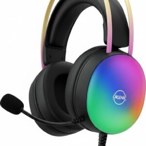 Gaming Headset with Microphone RGB Lights, 7.1 Surround Sound Wired Over Ear Headphones for Switch PC Laptop, 3.5mm Jack, Noise Cancelling Mic, Auto-Adjust Headband, Black