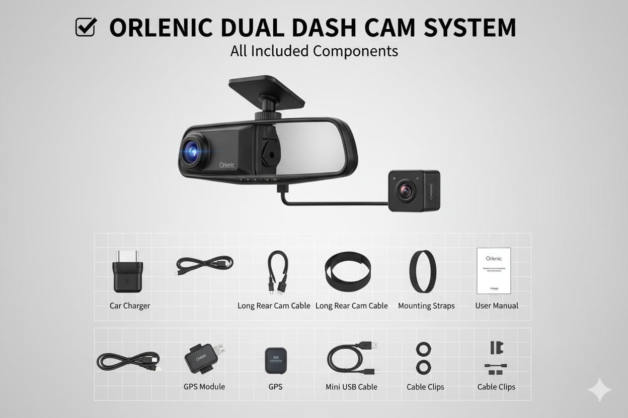 Dash Cam Mirror 1080P Full HD Front and Rear Dual Lens Car Driving Recorder, Wide-Angle Dashboard Camera DVR with G-Sensor, Loop Recording, Parking Surveillance, Motion Detection (Black) - Image 6