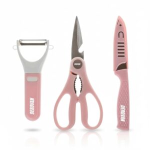 3‑Piece Kitchen Shears Set – Heavy-Duty Stainless Steel Scissors, Peeler & Paring Knife with Non-Slip Handles, Bottle Opener & Nutcracker Features