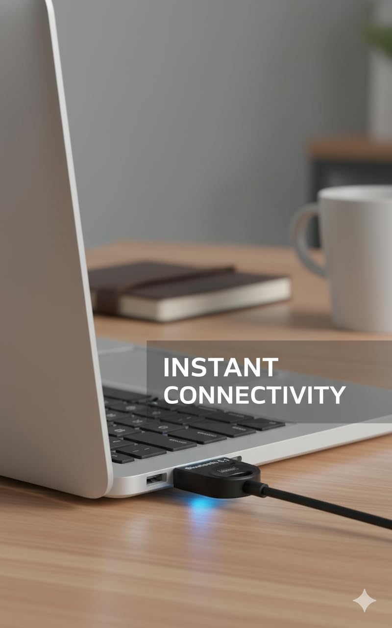 Bluetooth 5.1 USB Adapter for PC Laptop Desktop – Wireless Dongle Plug & Play for Windows 11/10/8.1 – Connects Mouse Keyboard Headset Speaker Printer Controller – Mini Bluetooth Receiver - Image 3