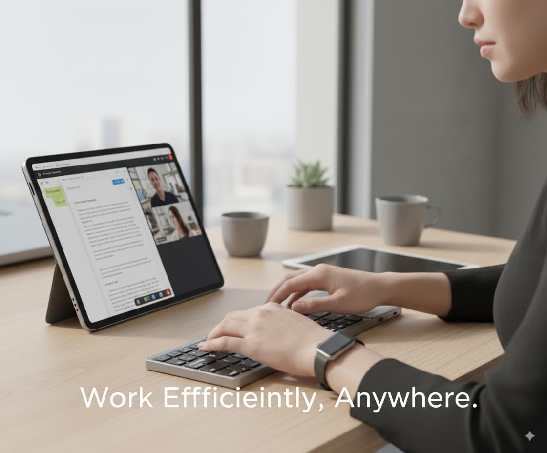 Foldable Bluetooth Keyboard with Touchpad, Portable Wireless Mini Keyboard for PC, Tablet, Smartphone, Android, iOS, Smart TV, Rechargeable, Ergonomic Compact Design, Dark Gray - Image 4