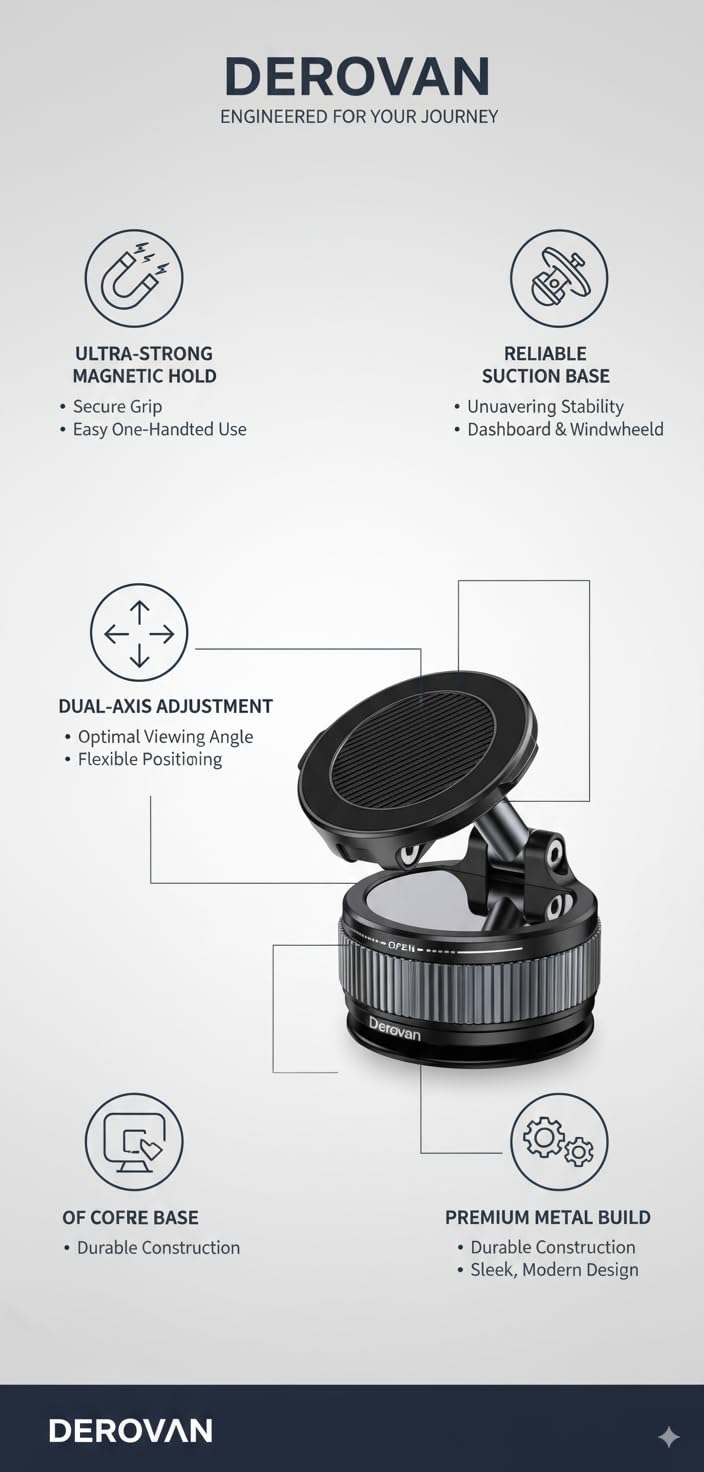 D3P7 Magnetic Vacuum Foldable Suction Cup Car Mount – 360° Rotatable Phone Holder for Dashboard & Windshield – Universal Compatibility - Image 4
