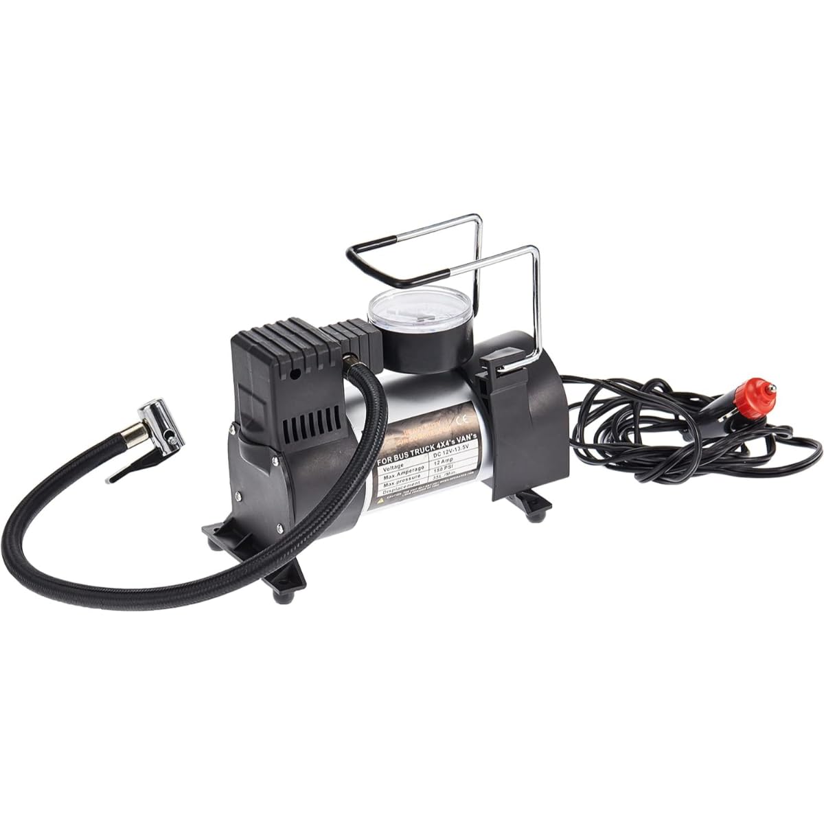 High-Powered 12V Tire Pump, Portable Electric Tyre Inflator, Pressure Monitor, Compressor for Cars, Bikes, Balls, 100PSI Max, Corded, Fast Inflation, Compact & Lightweight Design, 120W Power