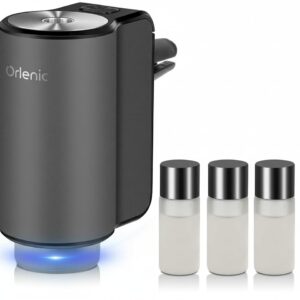 Smart Car Diffuser Air Freshener with 3 Adjustable Fragrance Levels, Rechargeable Automatic Aromatherapy Vent Clip, Ultrasonic Mist, Includes 3 Natural Perfume Bottles for Vehicles