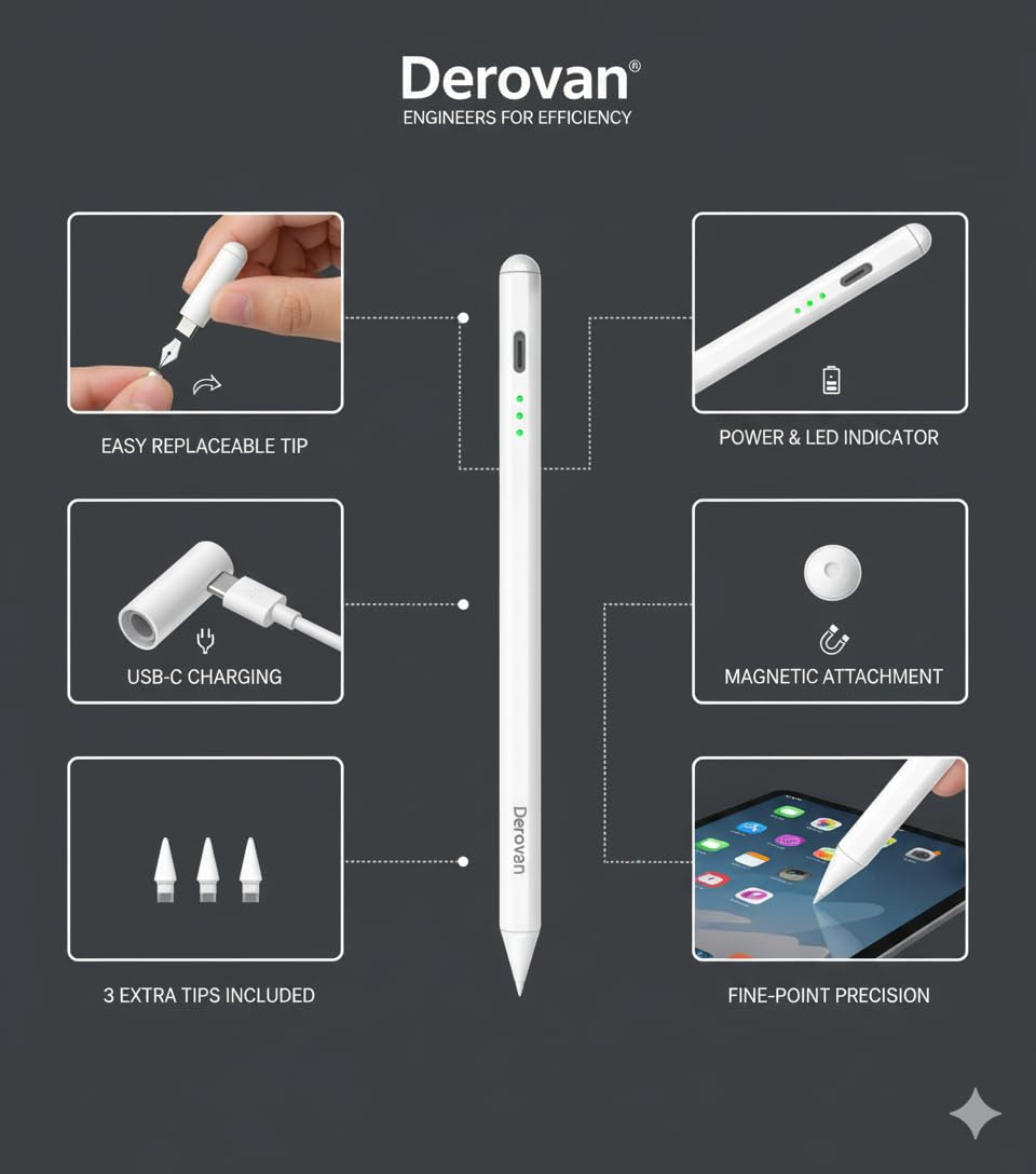 Universal Capacitive Stylus Pen for Touch Screens – 2‑in‑1 Disc + Fiber Tip, Precise Drawing & Writing, Compatible with iPad/iPhone/Android Tablets & Laptops - Image 5