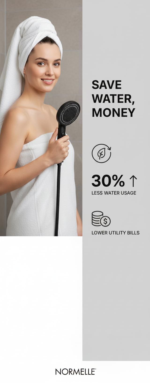 High Pressure Handheld Shower Head with 5 Spray Settings, Extra Long 78-Inch Stainless Steel Hose, Adhesive Adjustable Holder, Matte Black, ON/OFF Pause Switch for Bathroom & RV - Image 4