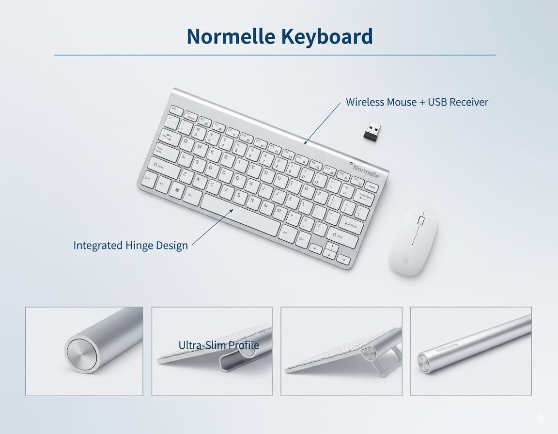 2.4GHz Wireless Keyboard and Mouse Combo Ultra Slim Portable Keyboard with USB Receiver Compatible with Laptop Desktop PC Mac Tablet Windows XP/Vista/7/8/10/11 Android OS – Silver White - Image 5