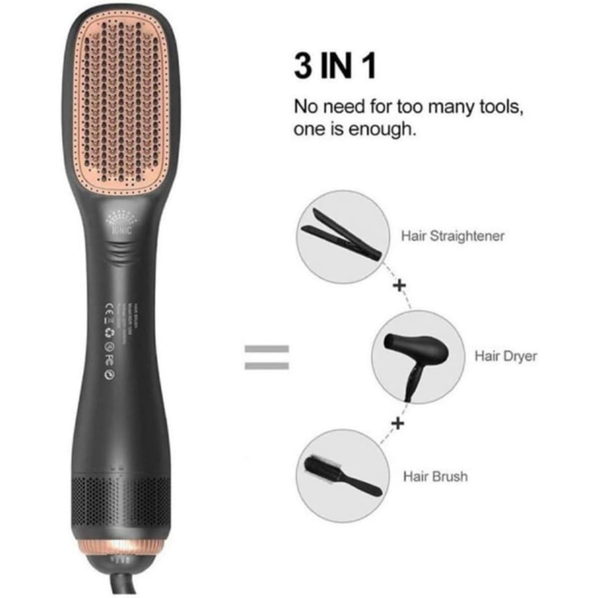 Professional Styler Volumizer Blow Brush – 3-in-1 Hot Air Brush, Negative Ion + Ceramic Tourmaline, Frizz-Free Shine, Fast 1200W Drying, One-Step Hair Styling for All Hair Types – Lightweight & Sleek - Image 3