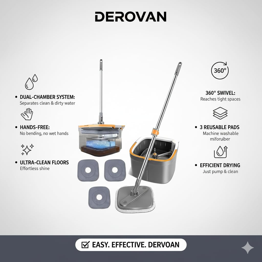 Spin Mop & Bucket System – Separate Clean & Dirty Water Chambers, 360° Microfiber Head, Foot‑Pedal Wringing & Adjustable Handle - Image 5