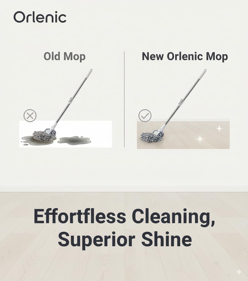 Spin Floor Mop and Bucket Set with Self-Cleaning System, Professional Home Floor Cleaning Kit with Aluminum Telescopic Handle and 4 Reusable Microfiber Pads for Hardwood, Tile, Vinyl - Image 5