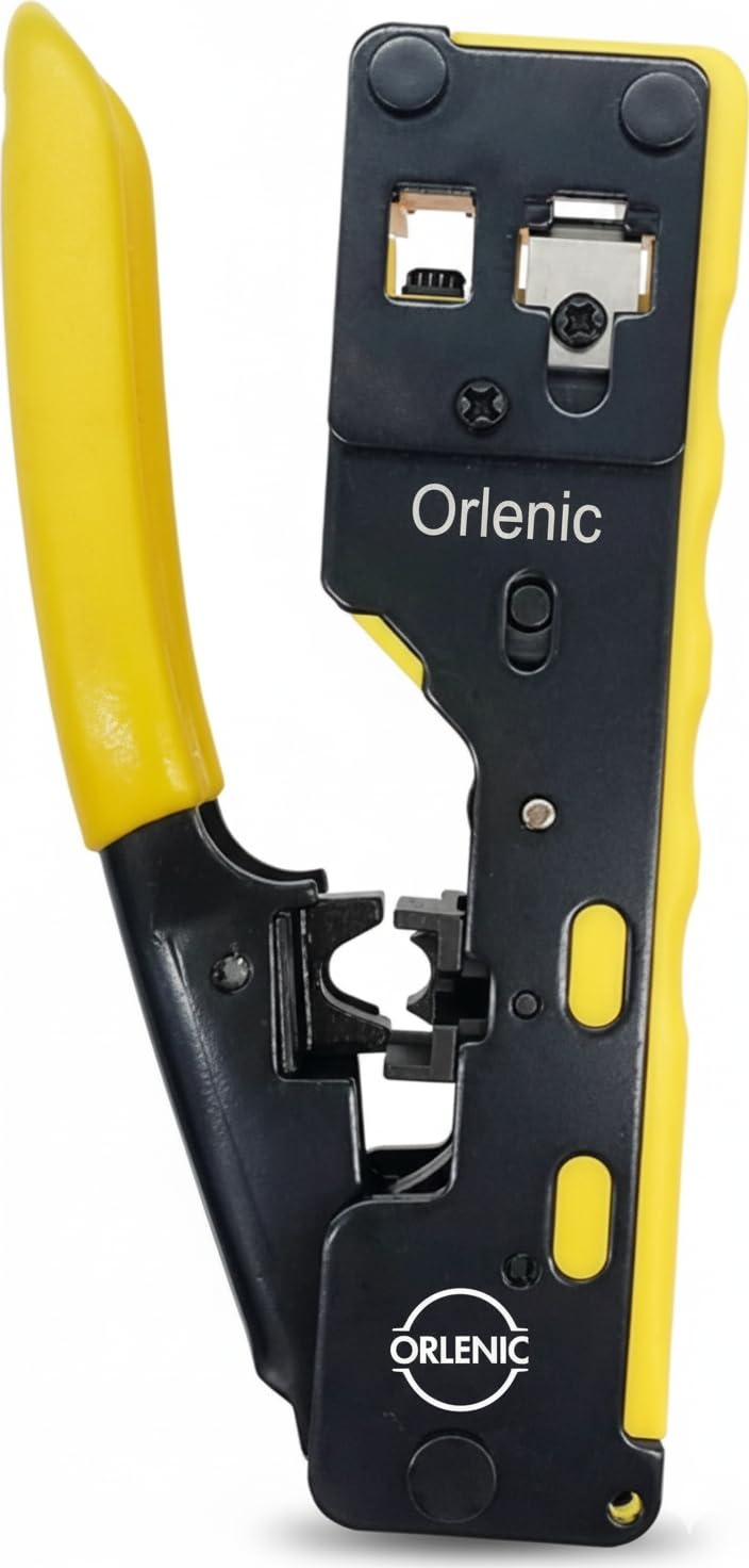 7 Wire Crimper Pass Through Crimping Tool – Multi-Function Ethernet Cable Crimping Pliers with RJ45 RJ11 Cutter Stripper – Heavy Duty Ratchet Network Cable Tool for RJ12 RJ45 RJ11