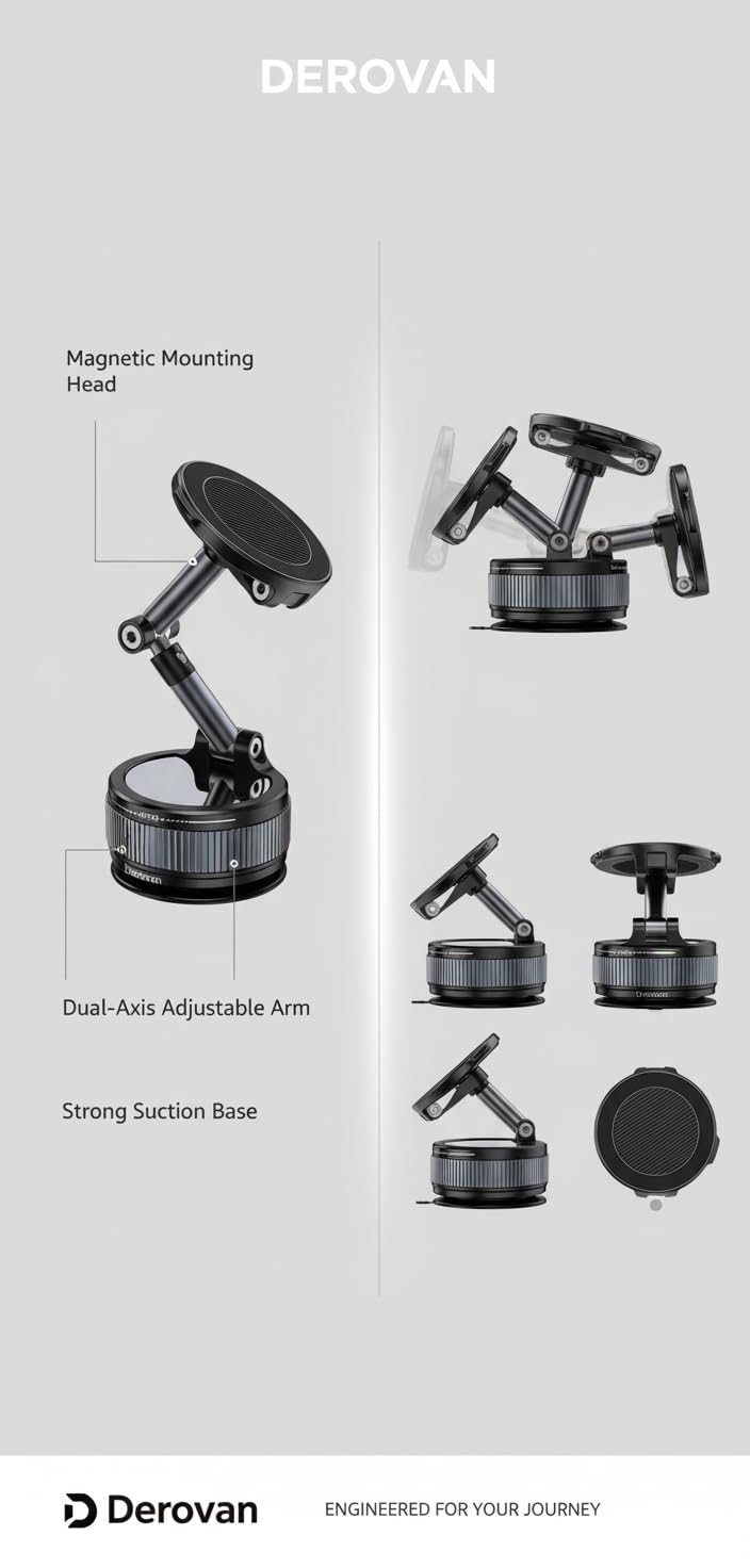 D3P7 Magnetic Vacuum Foldable Suction Cup Car Mount – 360° Rotatable Phone Holder for Dashboard & Windshield – Universal Compatibility - Image 5
