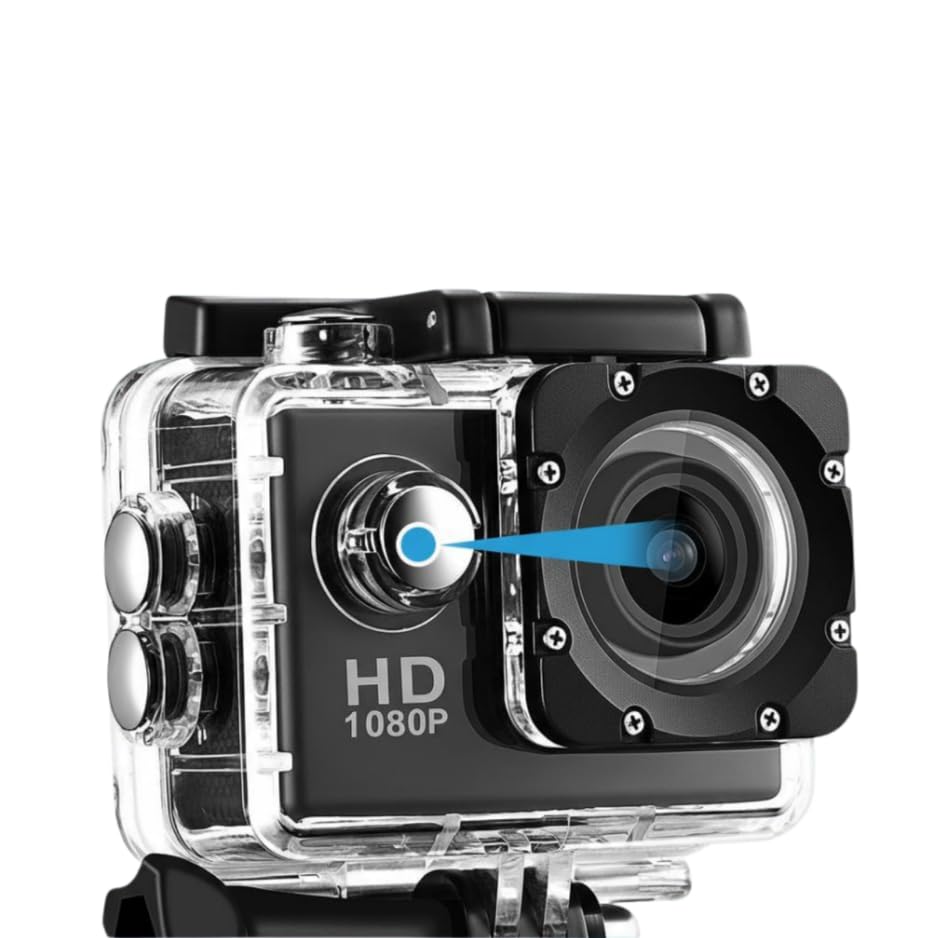 1080P 12MP Sports Action Camera – Full HD 2.0 Inch Waterproof Camera with 30m/98ft Underwater Capability & Mounting Accessories