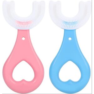 U-Shaped Kids Toothbrush Ages 3-5, Ultra Soft Silicone Bristles, 360° Cleaning, Ergonomic Baby Toothbrush for Sensitive Teeth & Gums, Promotes Healthy Brushing Habits, Multicolor
