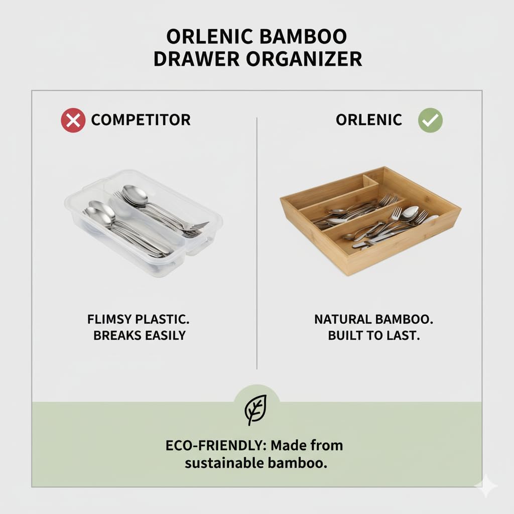 Bamboo Kitchen Drawer Tool Organizer – Rectangular Cutlery Tray for Utensils, Spoons, Forks & Tools | Natural Wooden Storage Box with Compartments for Home, Office & Desk Organization - Image 6