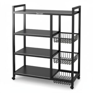 4‑Tier Heavy‑Duty Metal Shelf Rack with Slide‑Out Baskets & Lockable Wheels – Adjustable Shelving for Kitchen, Living Room, Garage