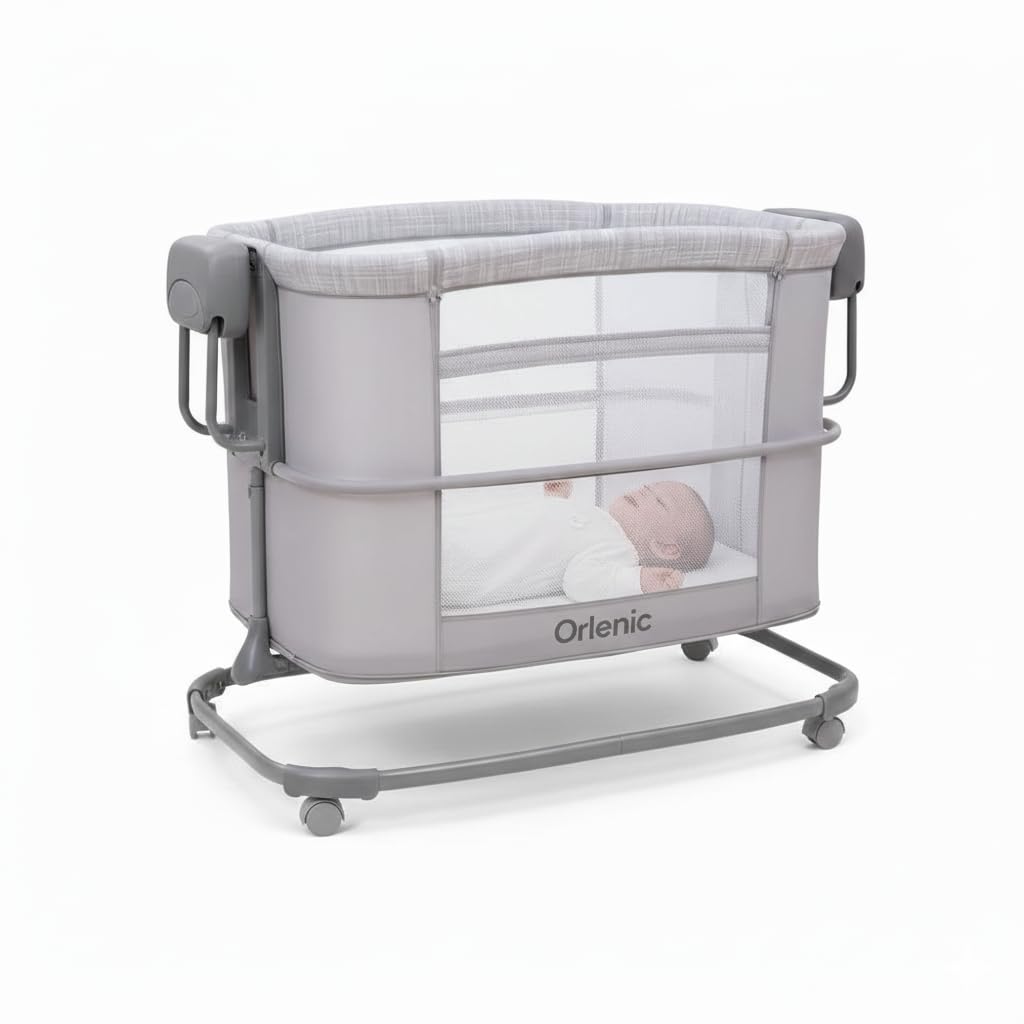 3-in-1 Electric Baby Bassinet Bedside Crib and Swing Cradle with Adjustable Height, Breathable Mesh Sides, Mosquito Net, Soft Mattress, Portable Infant Sleeper for Newborns and Toddlers