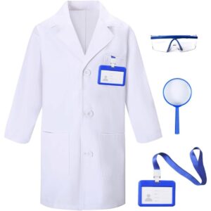 Doctor Scientist Lab Costume for Kids – 4Pcs White Coat Set for Role Play, Birthday Party Gift, Ages 2-12