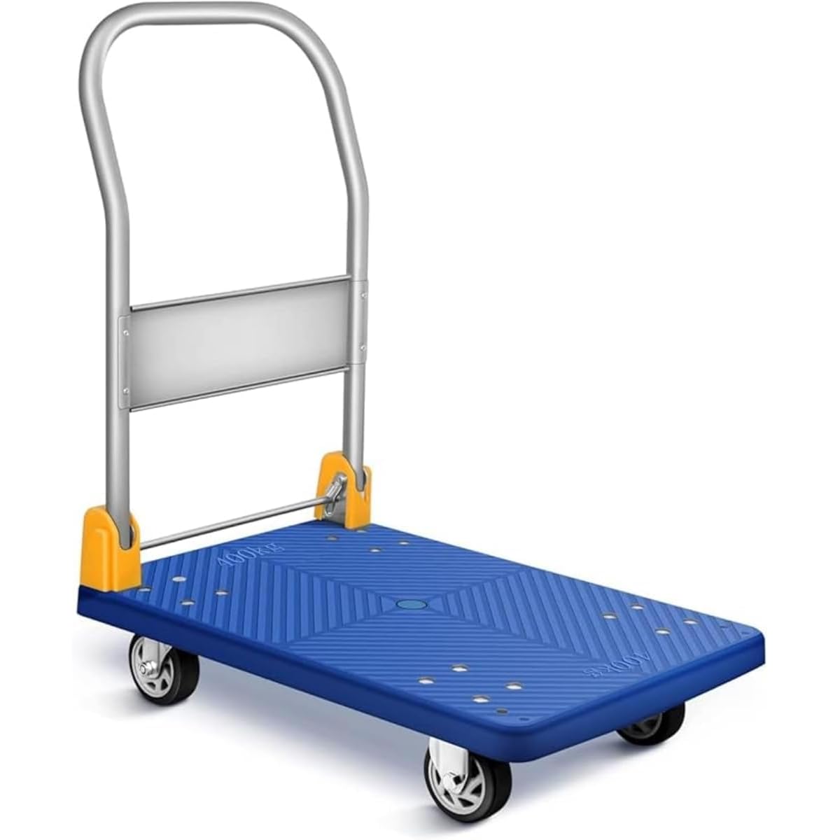 Platform Hand Truck/Heavy Duty Foldable Push Cart with 4 Wheels, Non-Slip Deck, and Sturdy Metal Handle for Warehouse, Office, or Home Use