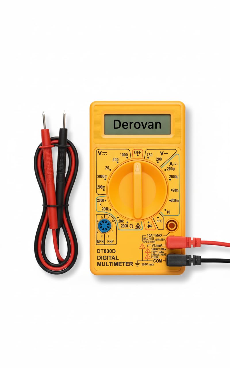 3½‑Digit 2000‑Count Digital Multimeter – LCD Display with Backlight, AC/DC 600 V & 10 A Measurement, Resistance/Continuity/Diode Test – Rugged Auto-Shutoff Float Switch Design