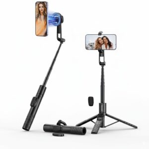 MagStick Selfie Stick Tripod with Remote Control – Magnetic Phone Holder, Extendable to 63.5″, Compact, for MagSafe iPhone & All Smartphones (Black)