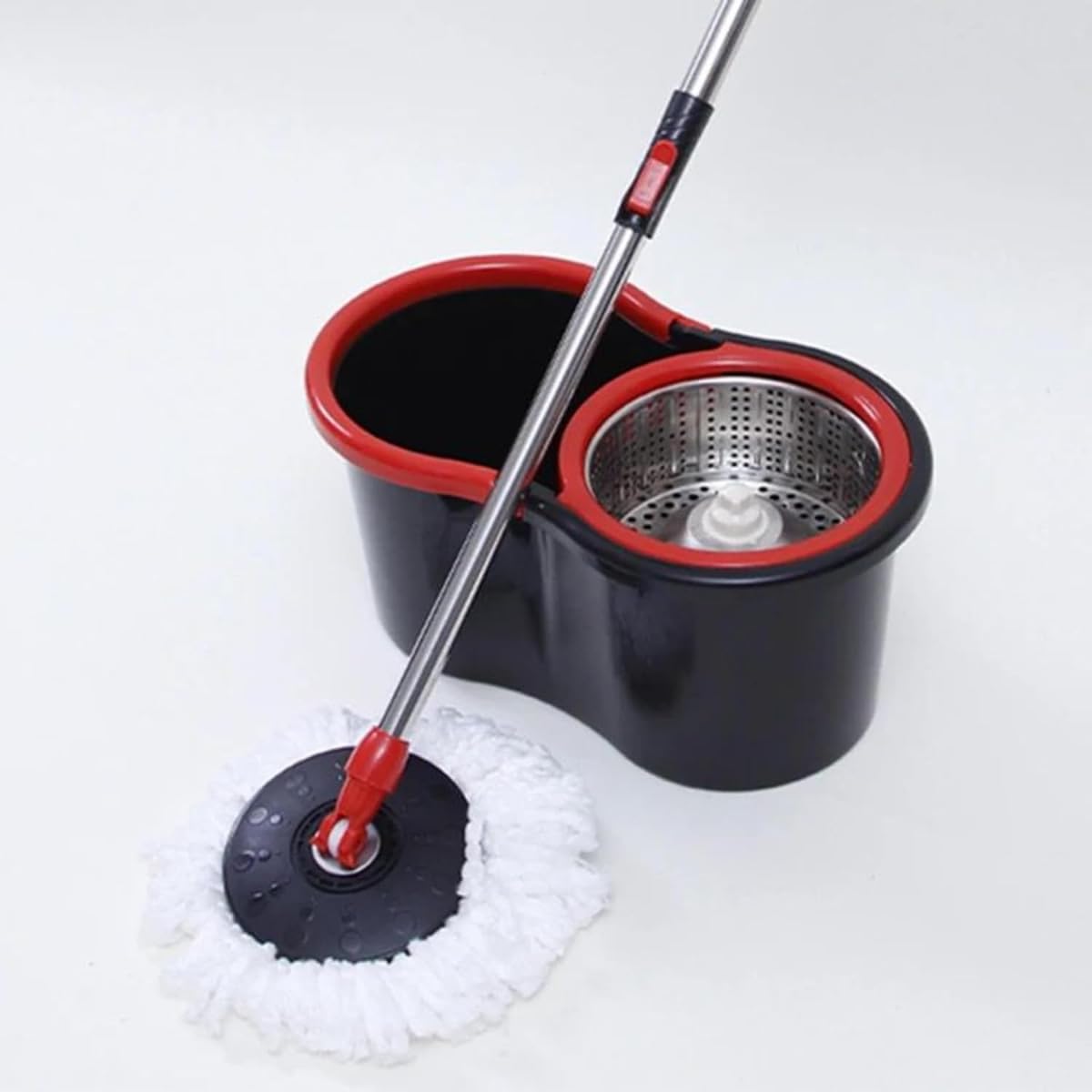 360 Degree Spin Mop Bucket Set with Stainless Steel Handle, 2 Microfiber Pads – Easy Clean for Hardwood, Tile, Marble Floors, Red - Image 2