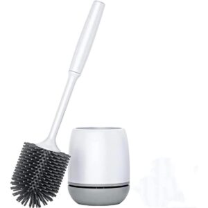 Toilet Brush with Holder/Flexible Silicone Bristles for Deep Cleaning, Non-Scratch, Quick Drying Bathroom Toilet Cleaner Brush with Ventilated Base, Ergonomic Handle, Compact Design for Home Use