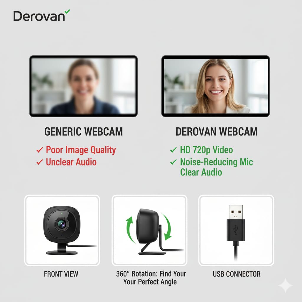 D270 HD Webcam (720p) – USB‑A Plug‑and‑Play with Noise‑Reducing Microphone & Auto-Light Correction - Image 5