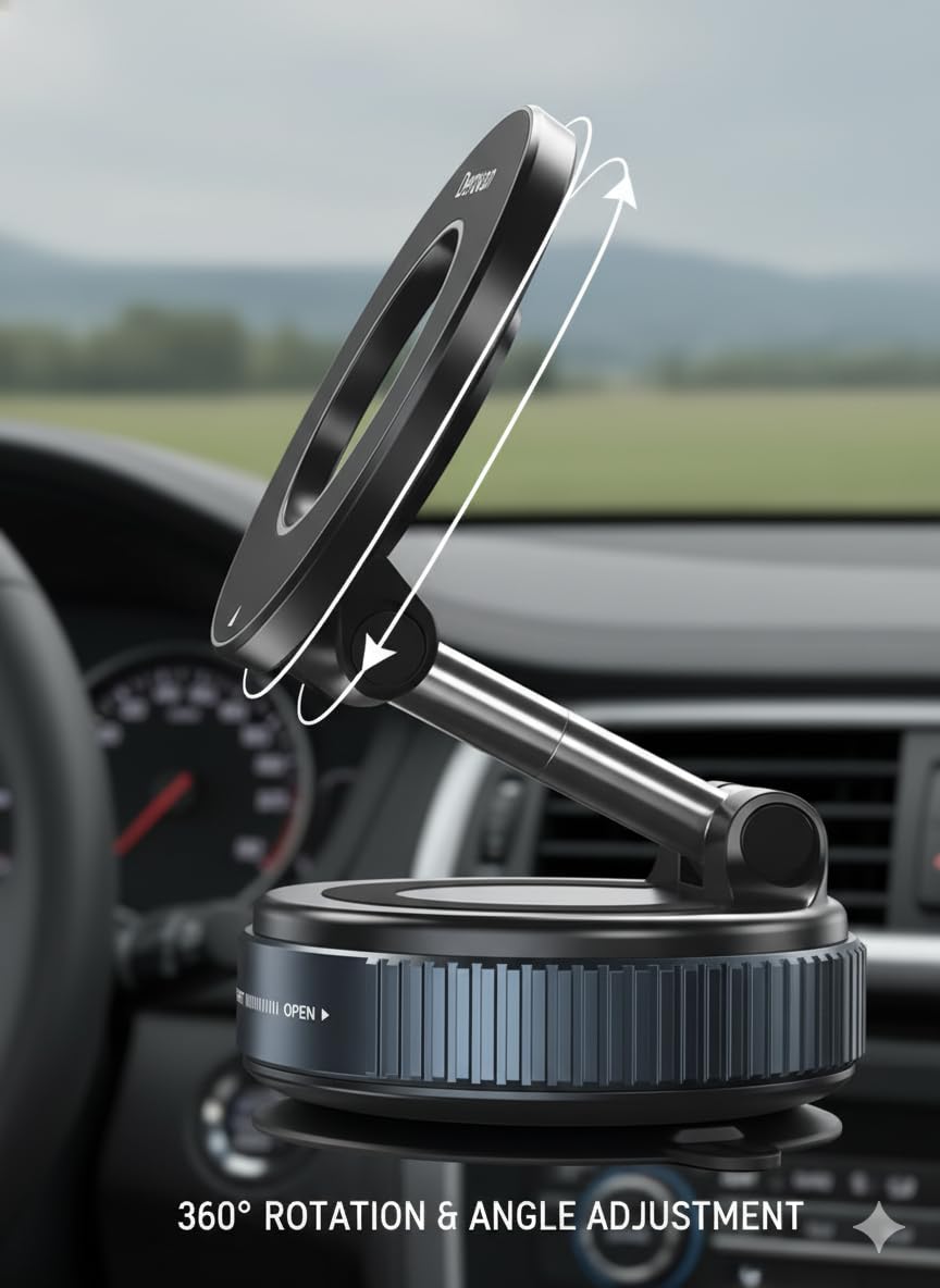 Magnetic Suction Phone Holder – Adjustable Vacuum Suction Cup Mount Compatible with MagSafe iPhone & Android – Hands‑Free 360° Magnetic Grip for Car, Gym, Mirror & Smooth Surfaces - Image 3
