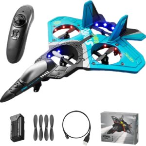 Jet Fighter RC Airplane – V17 2.4GHz Stunt Plane – 360° Spin, One‑Key Takeoff, Gravity‑Sensing Control, EPP Foam Durability, LED Lights, Ideal Gift for Beginners & Kids