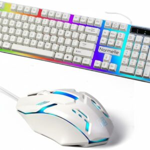 Wired Gaming Keyboard and Mouse Combo with 104 Keys, Mechanical Feel, LED Backlit Keyboard and Ergonomic Mouse, USB Computer Keyboard Set for Windows Desktop Laptop PC – White